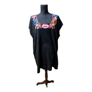 Umgee black embroidered floral flutter sleeve mini dress Size L PP 25 Length 33